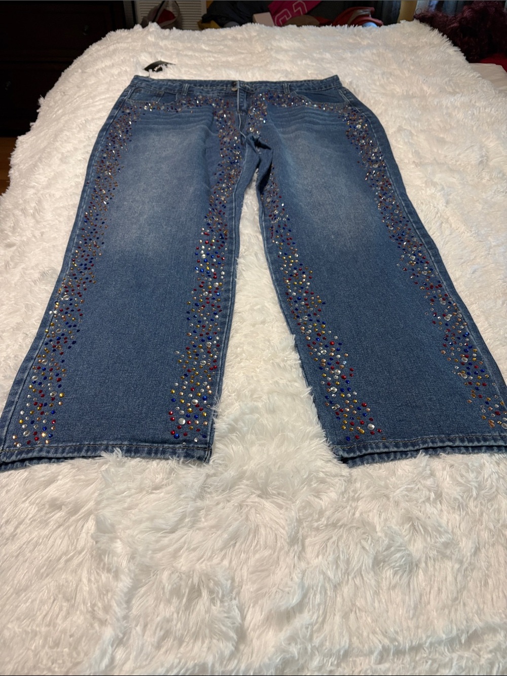 Embellished Blue Wide-Leg Jeans